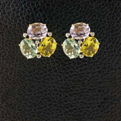 Multi-color Semi-Precious Gemstone & Diamond Earrings
