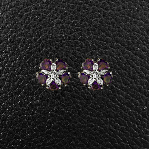 Amethyst & Diamond Flower Earrings