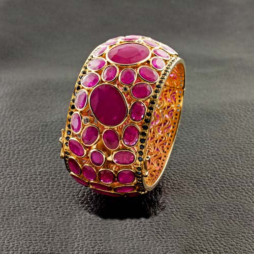 Ruby & Diamond Hinged Bangle Bracelet