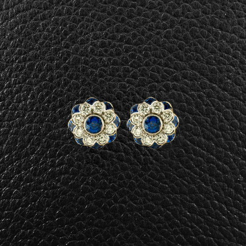 Sapphire & Diamond Flower Earrings