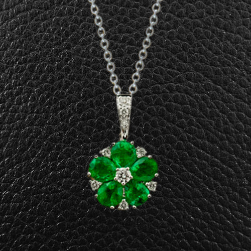 Emerald & Diamond Flower Pendant