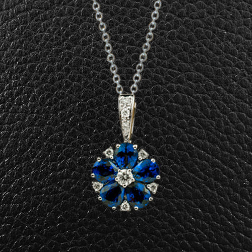 Sapphire & Diamond Flower Pendant
