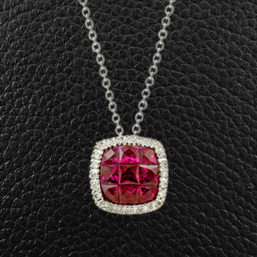 Cushion Shaped Ruby & Diamond Pendant