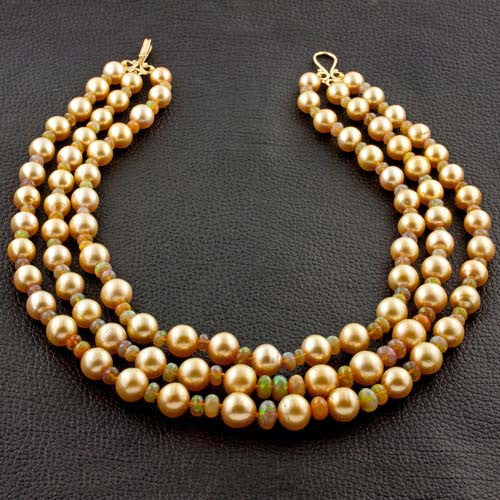 Golden South Sea Pearl & Opal Necklace