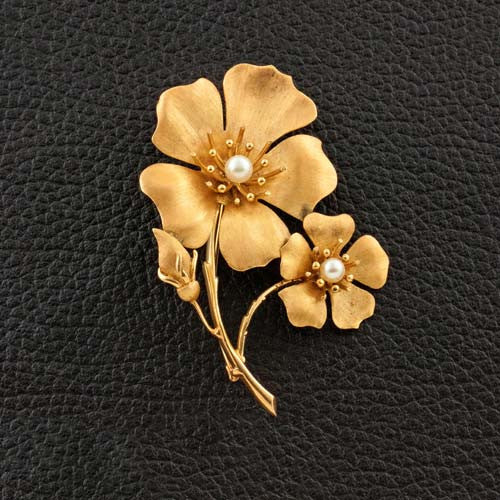 Gold & Pearl Double Flower Pin