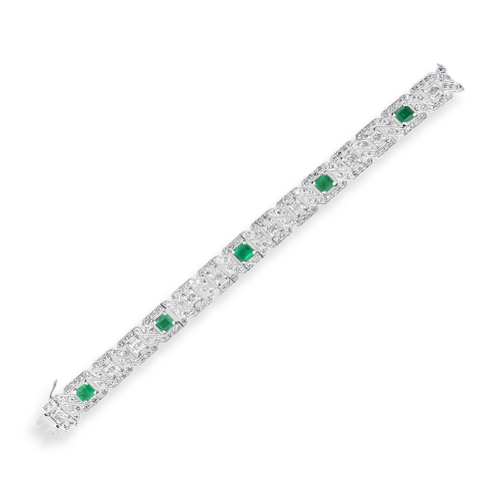 Emerald & Diamond Art Deco Estate Bracelet
