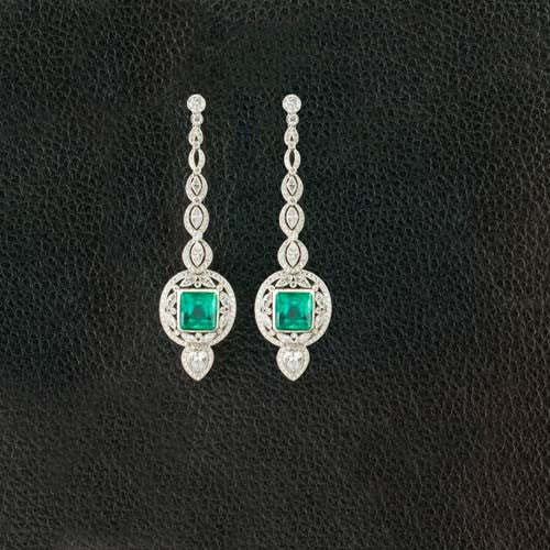 Emerald & Diamond Dangle Earrings