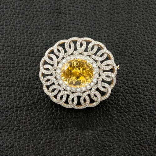 Ceylon Yellow Sapphire & Diamond Pin