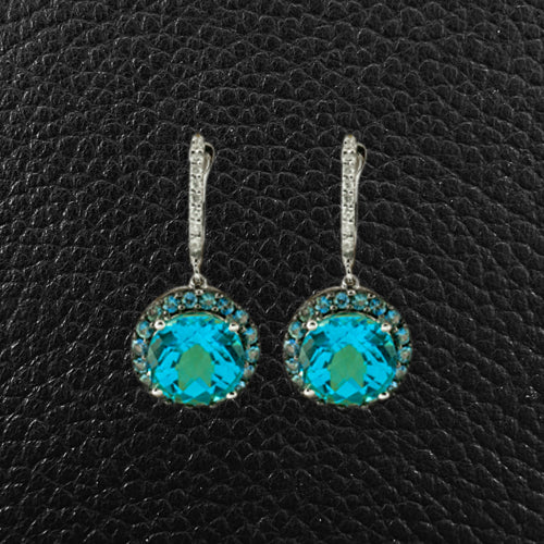 Blue Topaz, Sapphire & Diamond Dangle Earrings