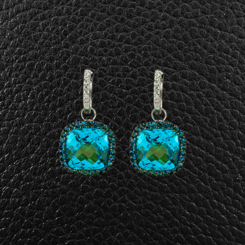 Blue Topaz, Sapphire & Diamond Dangle Earrings