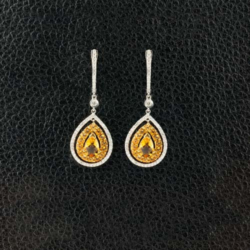 Citrine & Diamond Dangle Earrings