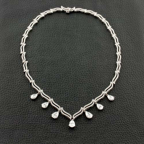 Diamond Necklace with Pear shaped Diamond Dangles