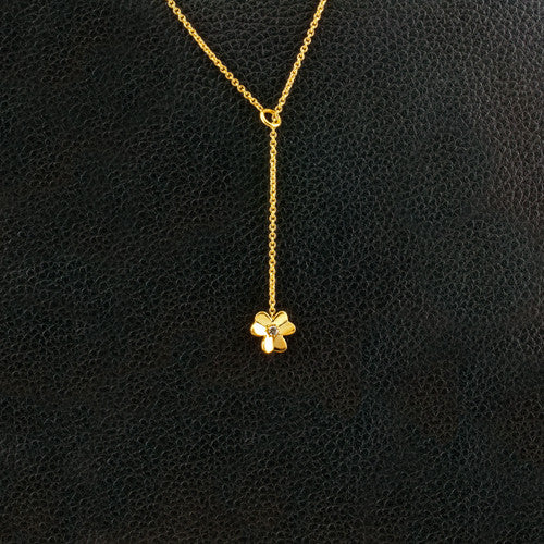 Flower Lariat Necklace with Diamond Center
