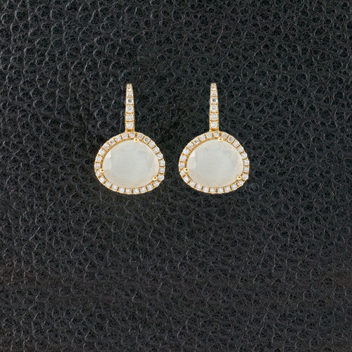White Quartz & Diamond Dangle Earrings
