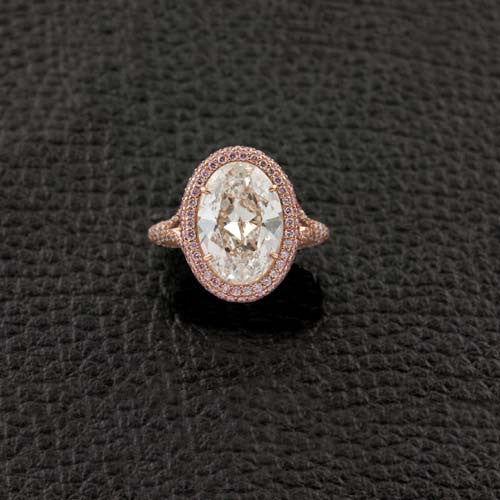 Oval Diamond with Pink & White Diamond Halo