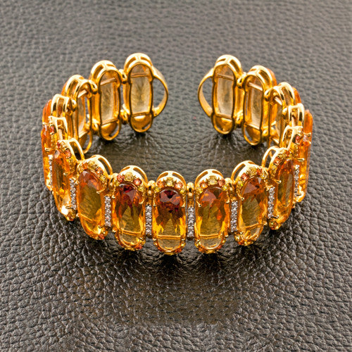 Citrine, Orange Sapphire & Diamond Cuff Bracelet