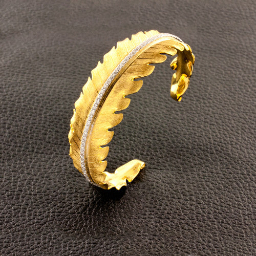 Yellow Gold & Diamond Leaf Cuff Bracelet