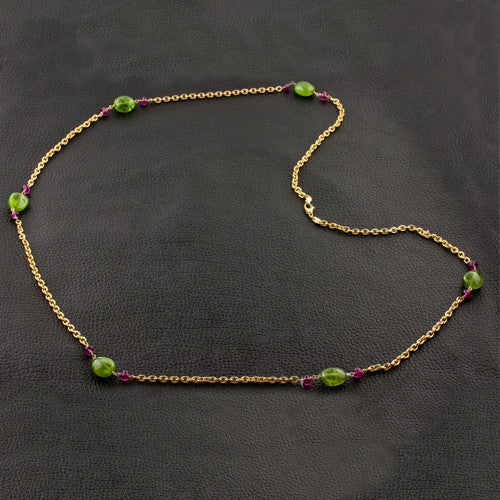 Peridot & Rubellite Bead Chain