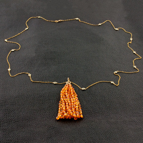 Mandarin Garnet & Diamond Tassel Necklace