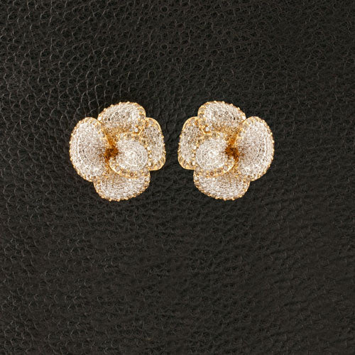 Brown & White Diamond Flower Earrings