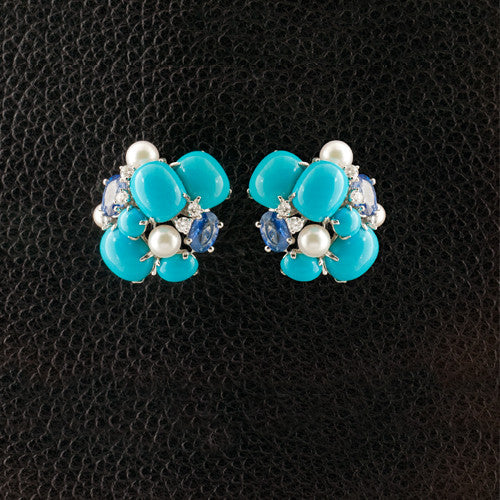 Turquoise, Sapphire & Diamond Earrings