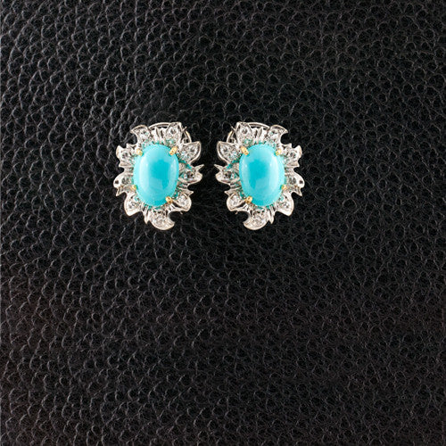 Turquoise & Diamond Estate Earrings