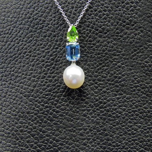 Art Nouveau Peridot and Pearl Drop Necklace