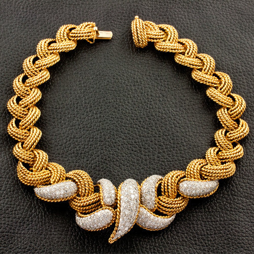 Gold Braid & Diamond Estate Necklace