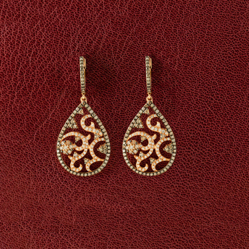 Brown & White Diamond Dangle Earrings