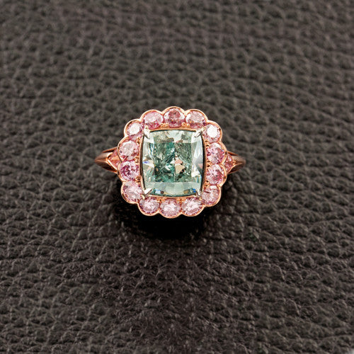 Blue Green & Pink Diamond Ring