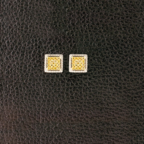 Yellow & White Diamond Square Earrings