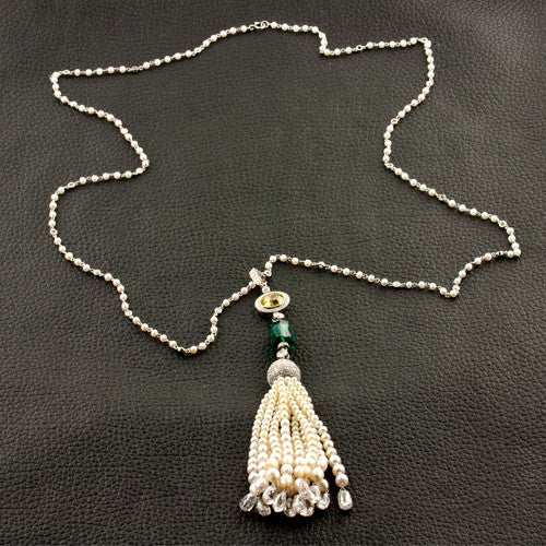 Pearl, Gold and Crystal Tassel Necklace – KennethJayLane.com