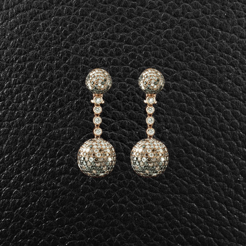 Black, Brown & White Diamond Dangle Ball Earrings