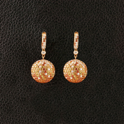 Orange & Yellow Sapphire Ball Earrings