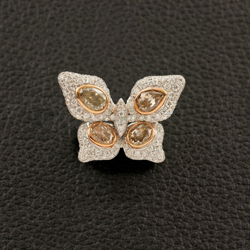 Brown & White Diamond Butterfly Ring
