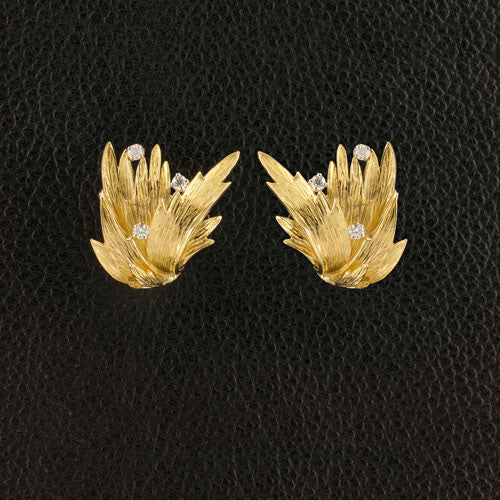 Gold Flame & Diamond Estate Earrings