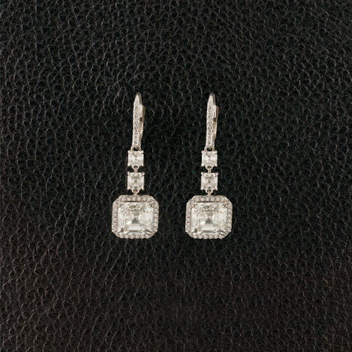 Asscher cut Diamond Estate Dangle Earrings