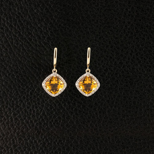 Citrine & Diamond Dangle Earrings