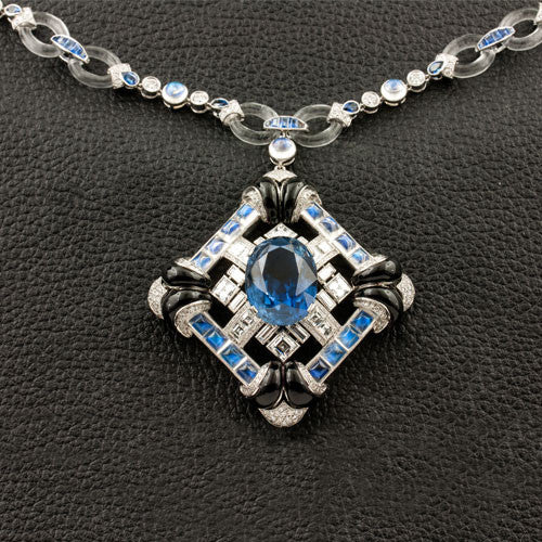 Sapphire, Diamond & Onyx Pendant