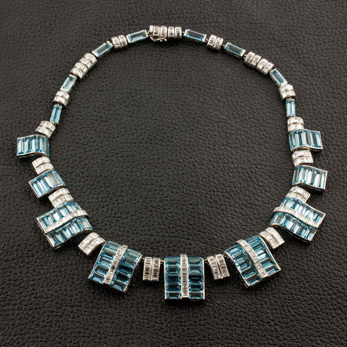 Art Deco Aquamarine & Diamond Estate Necklace