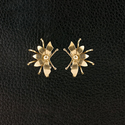 Gold Flower Estate Earrings