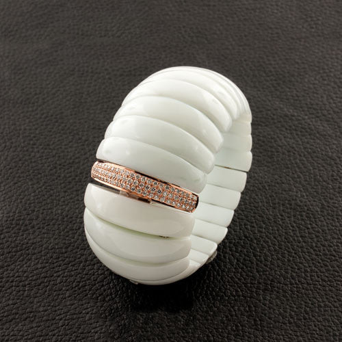 White Agate & Diamond Flexible Bracelet