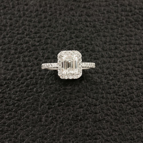 Emerald cut Diamond Halo Engagement Ring