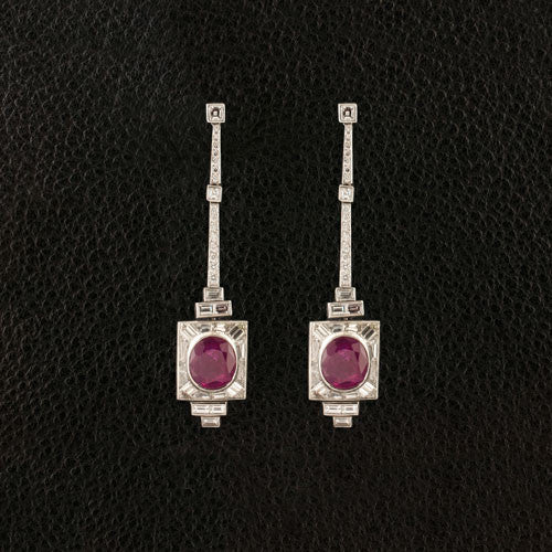 Ruby & Diamond Dangle Estate Earrings