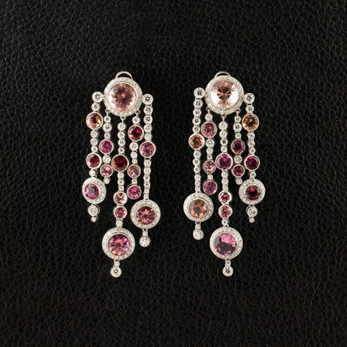 Pink Tourmaline & Diamond Dangle Estate Earrings