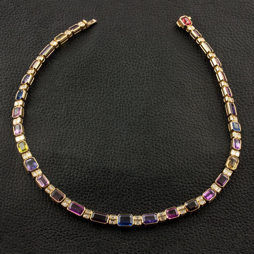 Multi-color Sapphire & Diamond Necklace