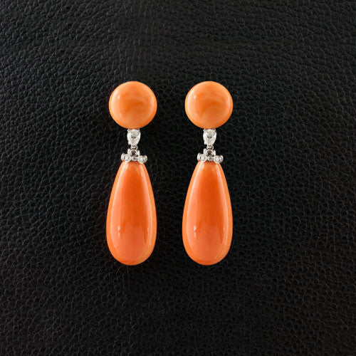 Coral & Diamond Dangle Earrings