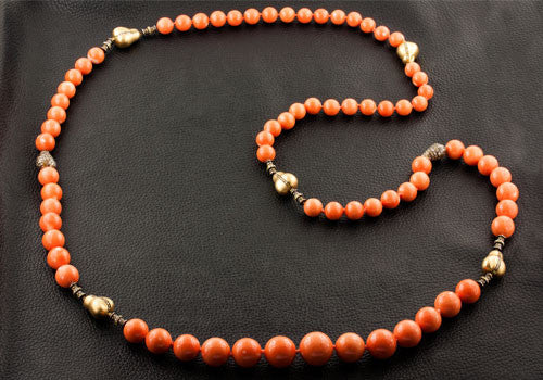 Coral Bead & Fancy Colored Diamond Necklace