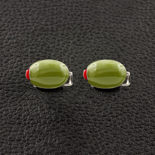 Sterling Silver & Enamel Olive Cufflinks