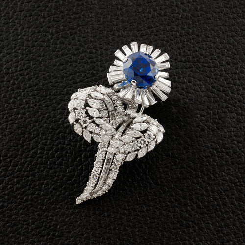 Sapphire & Diamond Cartier Flower Brooch